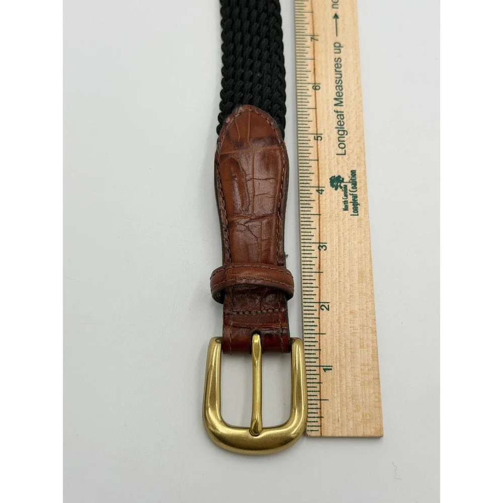 Brighton Braided Belt Size 30 Black Brown‎ Leather Gold Buckle Woven